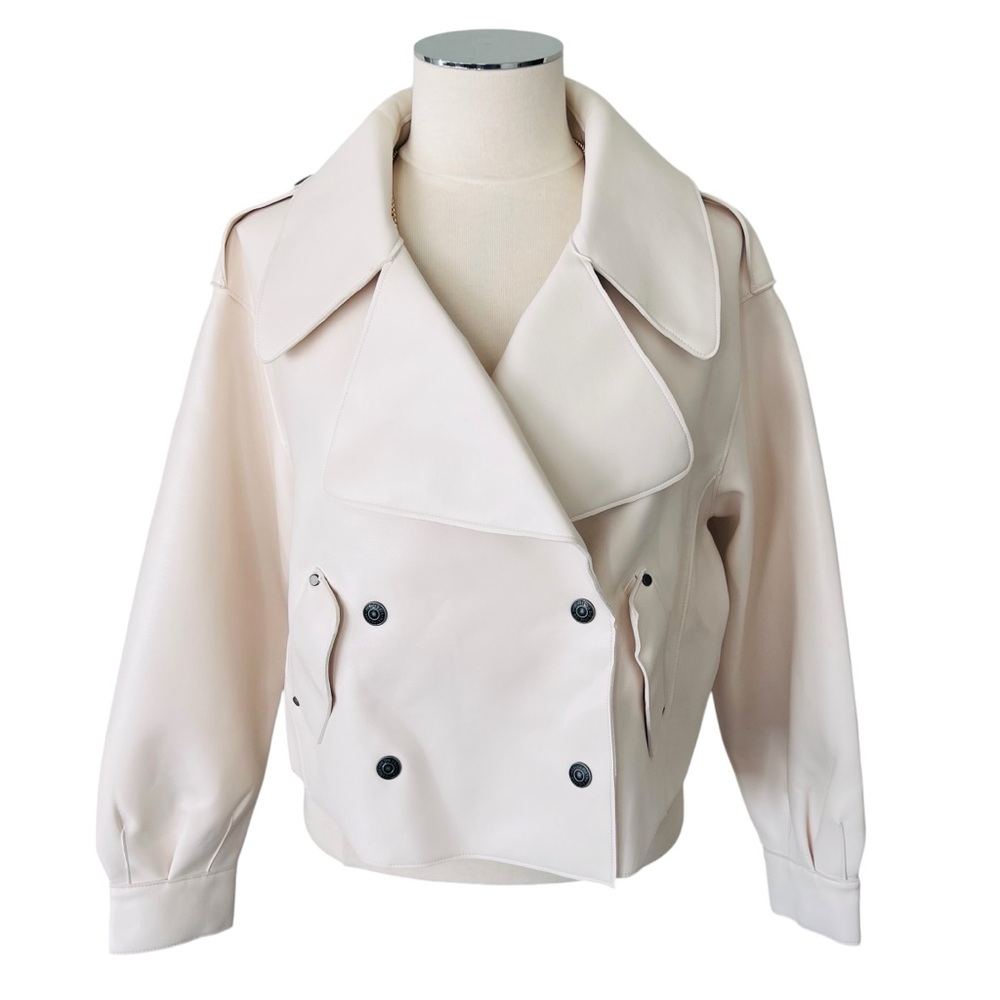 We The Free Light Cream Double-Breasted Cropped Trench Coat